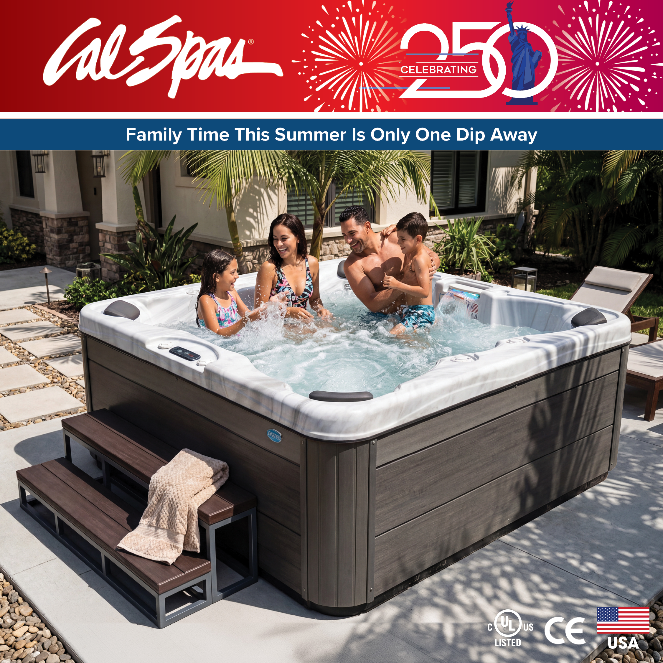 Calspas hot tub being used in a family setting - Port St Lucie